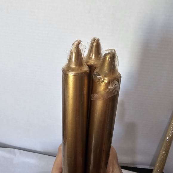 3-GOLD Wax 10" TALL Candles PLUS 1-6" Chunky American Greetings RED Christmas - Picture 13 of 16